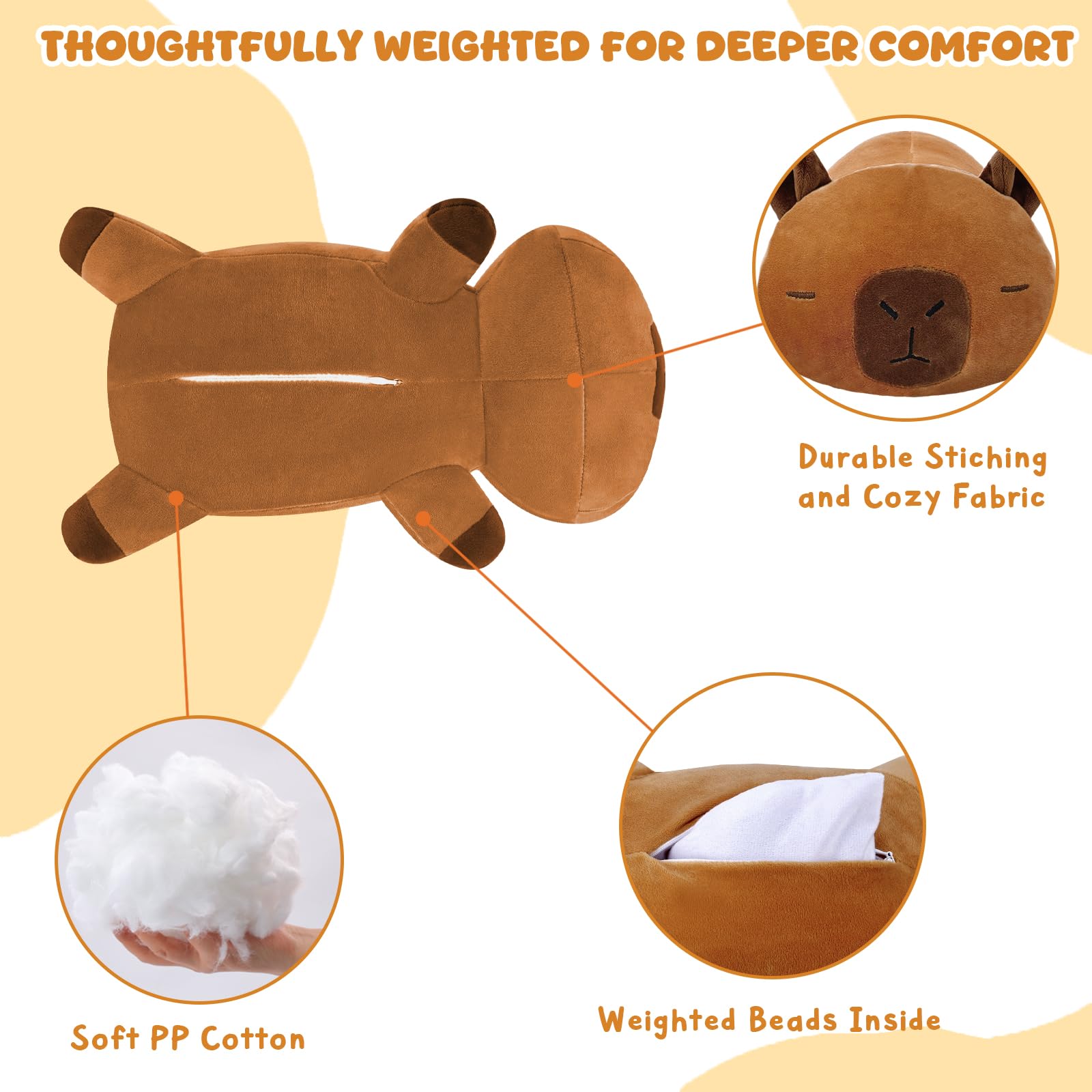 TOYSYM capybara weighted plush limbs pose shows a cute hug-worthy design