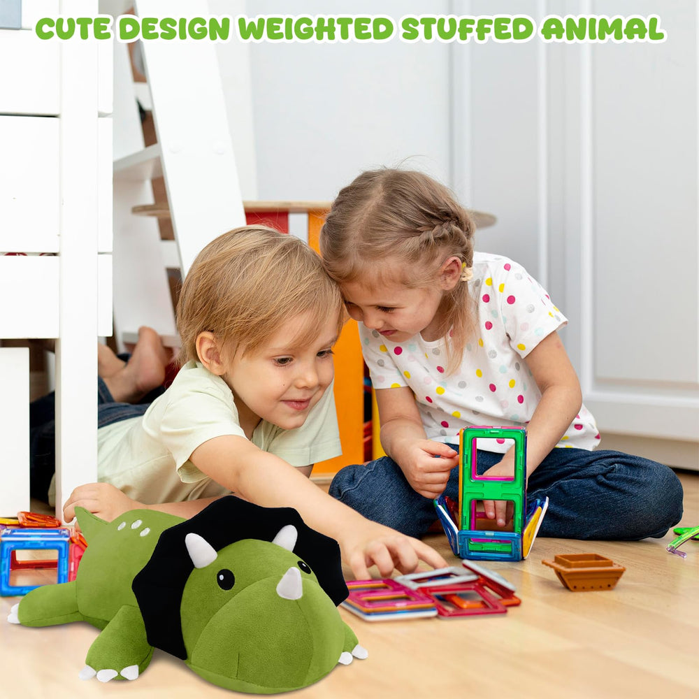 TOYSYM Triceratops weighted plush in hug pose offering comforting squeeze