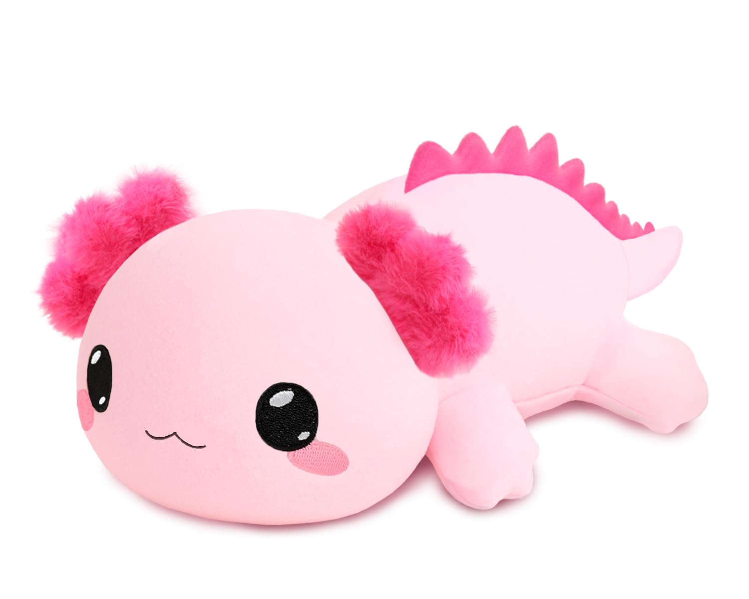 TOYSYM weighted axolotl plush close-up shows soft fabric and beads for comforting snuggles.