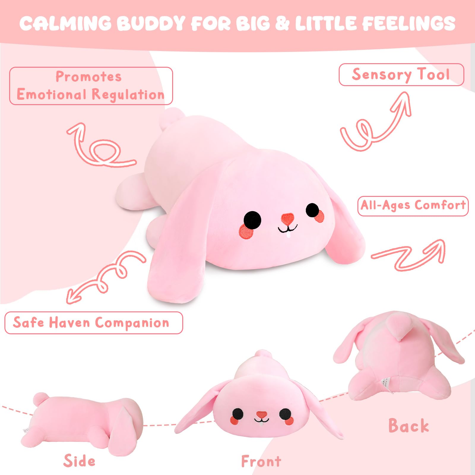 TOYSYM weighted bunny being hugged to illustrate calming, cozy moments.