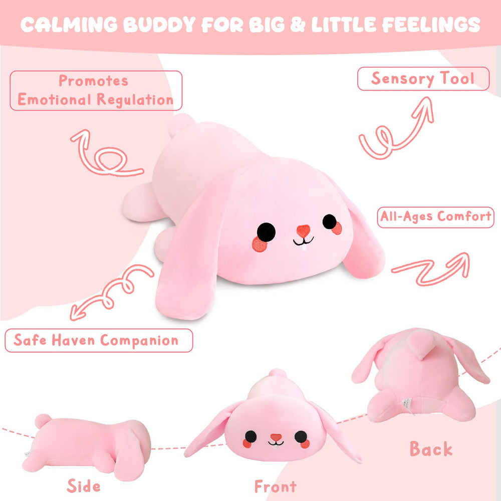 TOYSYM weighted bunny being hugged to illustrate calming, cozy moments.