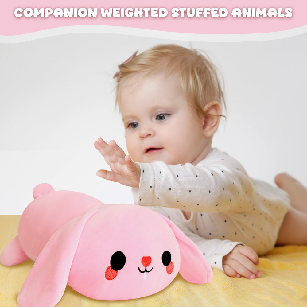 TOYSYM weighted bunny travel-friendly plush for car rides and on-the-go comfort.