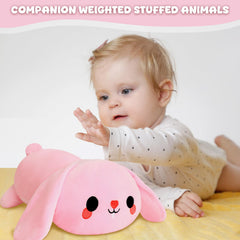TOYSYM weighted bunny travel-friendly plush for car rides and on-the-go comfort.
