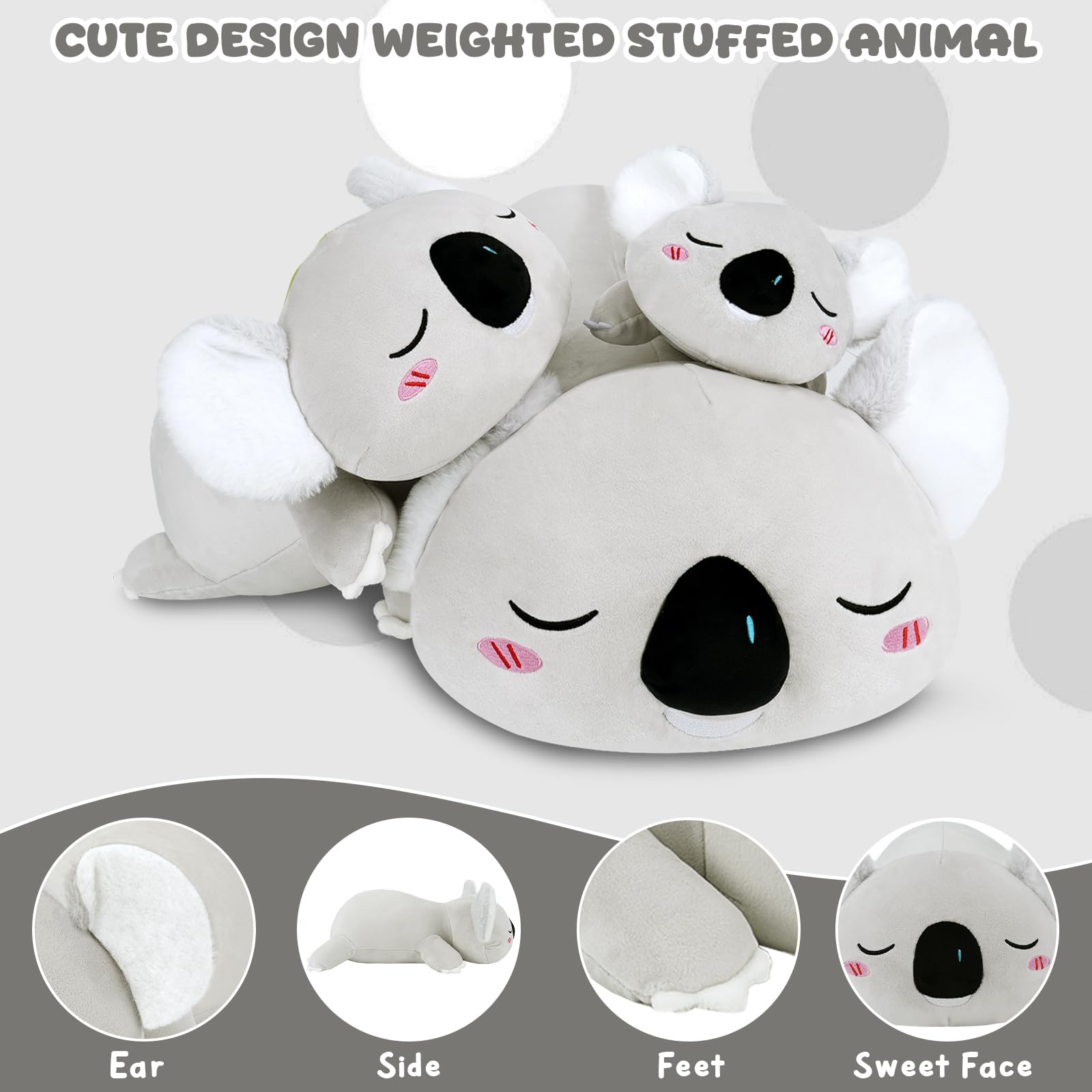 TOYSYM Weighted Koala in bed provides gentle support for relaxing evenings