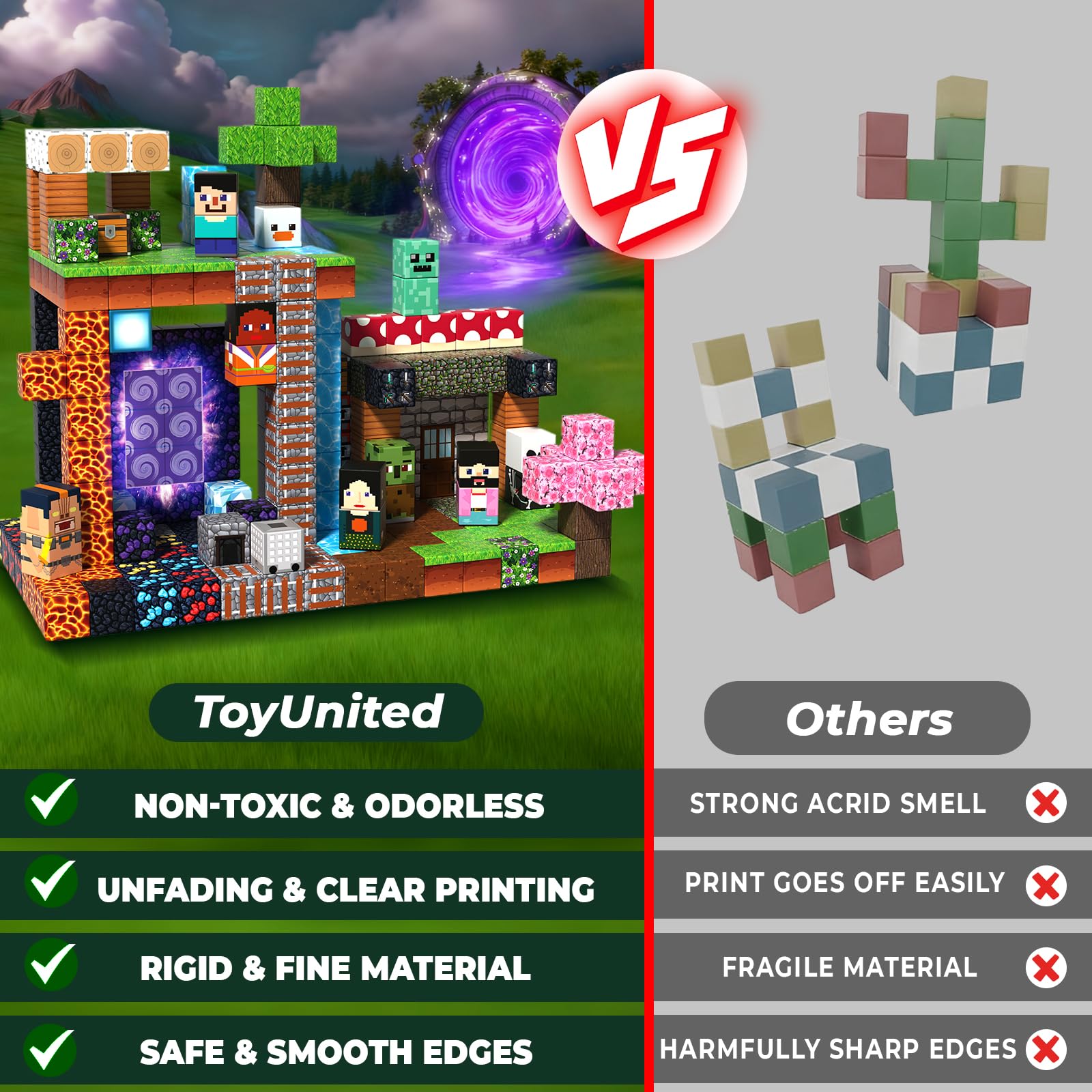 ToyUnited magnetic blocks connect easily to form varied structures.