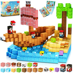 ToyUnited Magnetic Blocks 100 piece pirate ship world set sparks imaginative STEM play