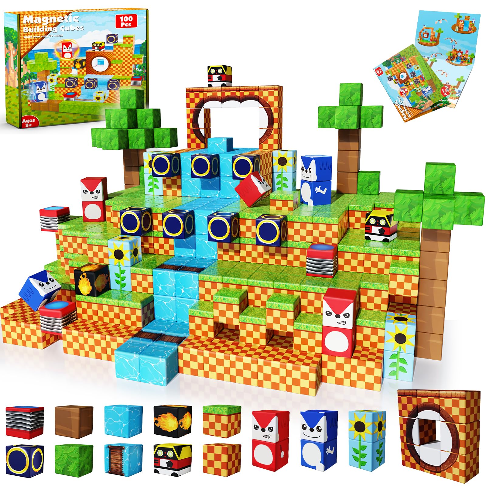 ToyUnited magnetic blocks 100pcs set on a table, durable and safe for imaginative building.