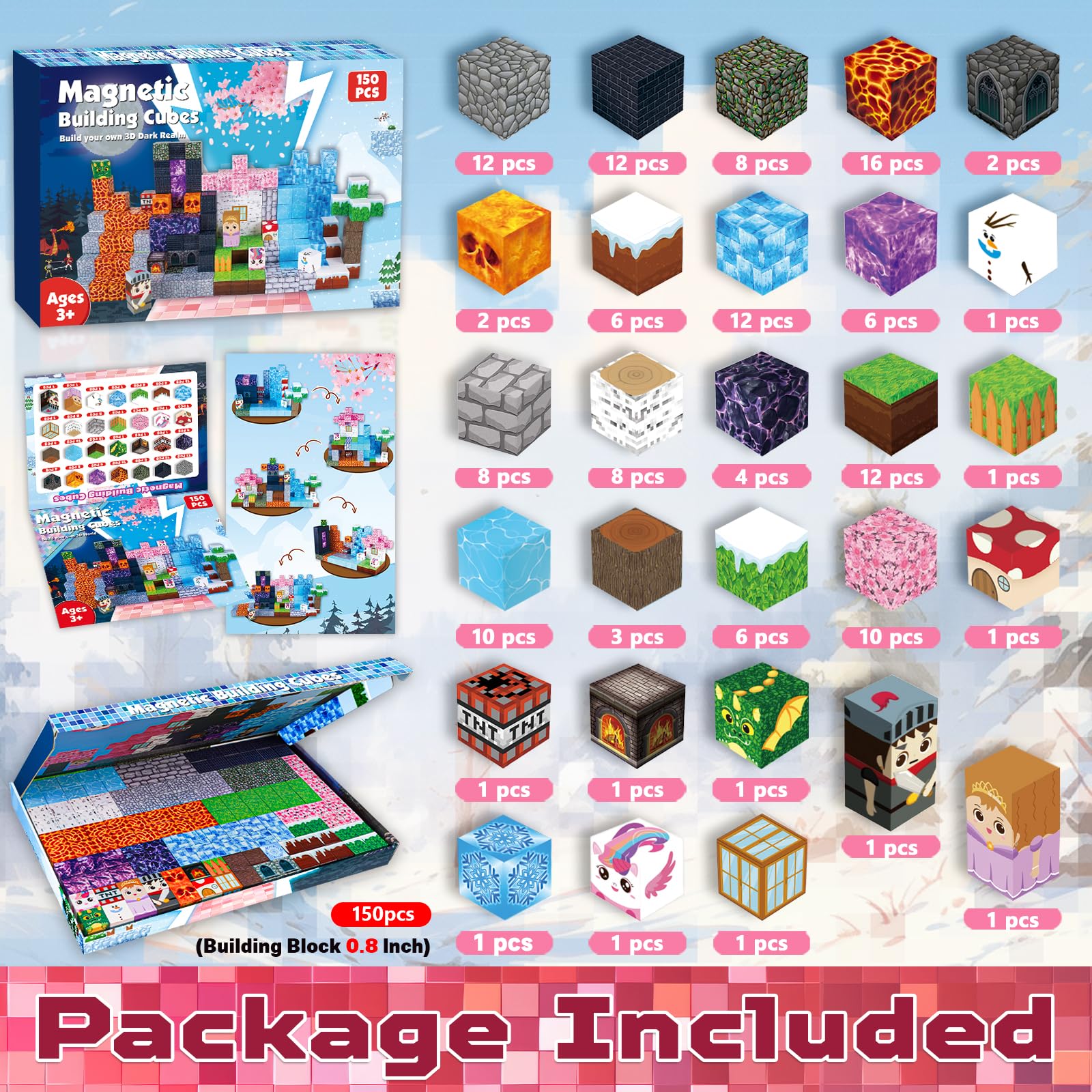 ToyUnited Magnetic Blocks 150pcs assembly with kids stacking colorful cubes.