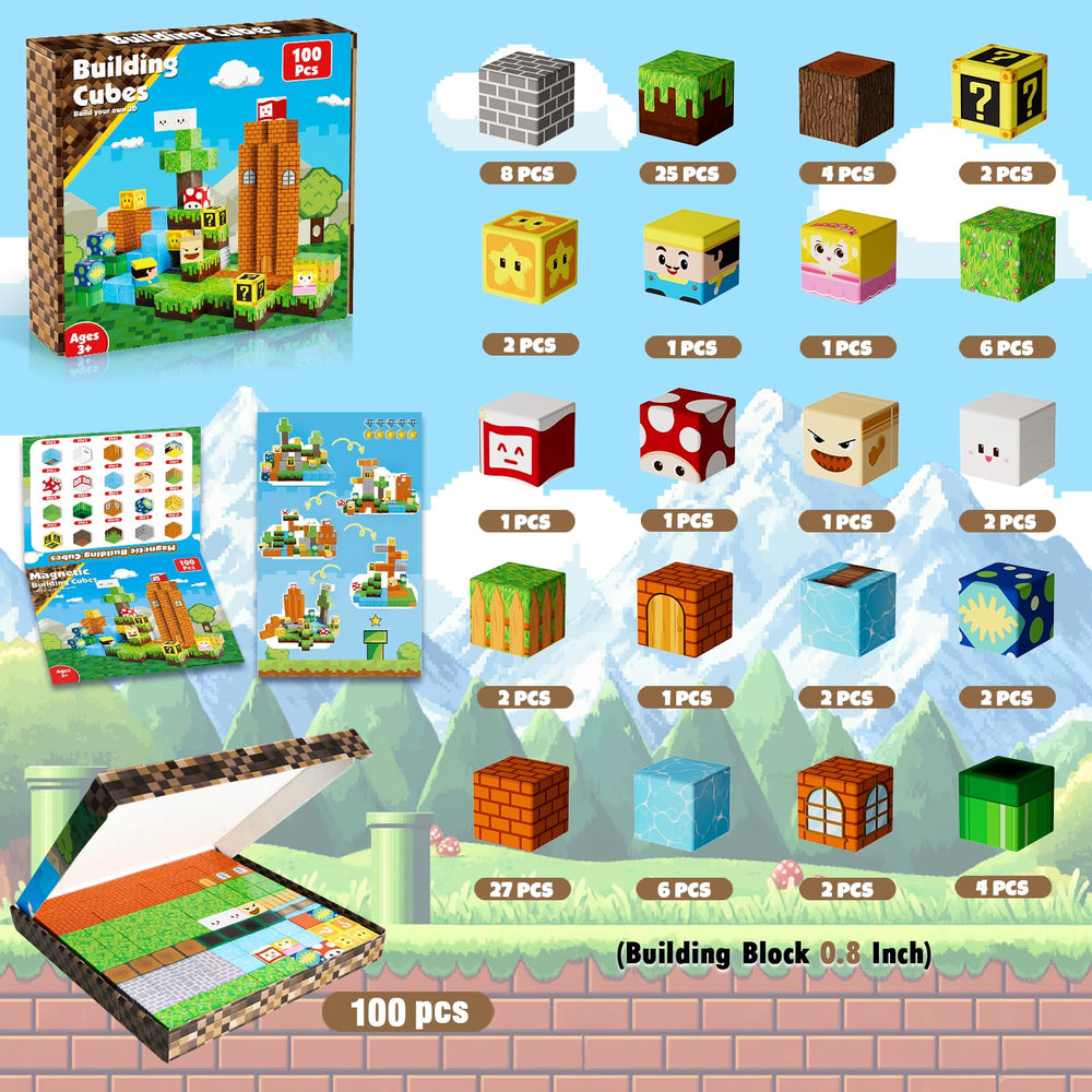 ToyUnited magnetic blocks colorful cubes promoting imagination and fine motor skills during building.