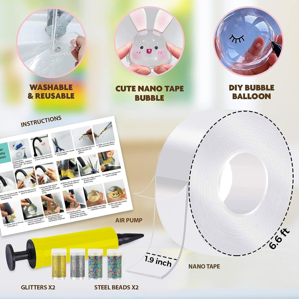 ToyUnited Nano Tape Bubble Kit contents laid out for hands-on crafting