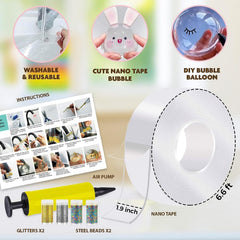 ToyUnited Nano Tape Bubble Kit contents laid out for hands-on crafting