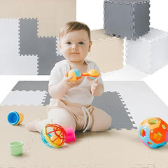ToyVelt foam puzzle floor mat in cream-gray-beige tiles for soft baby play