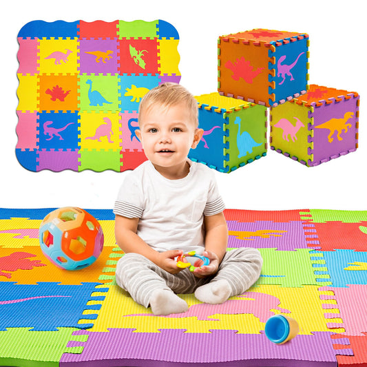 ToyVelt foam puzzle floor mat with colorful dinosaurs for safe crawling and play.