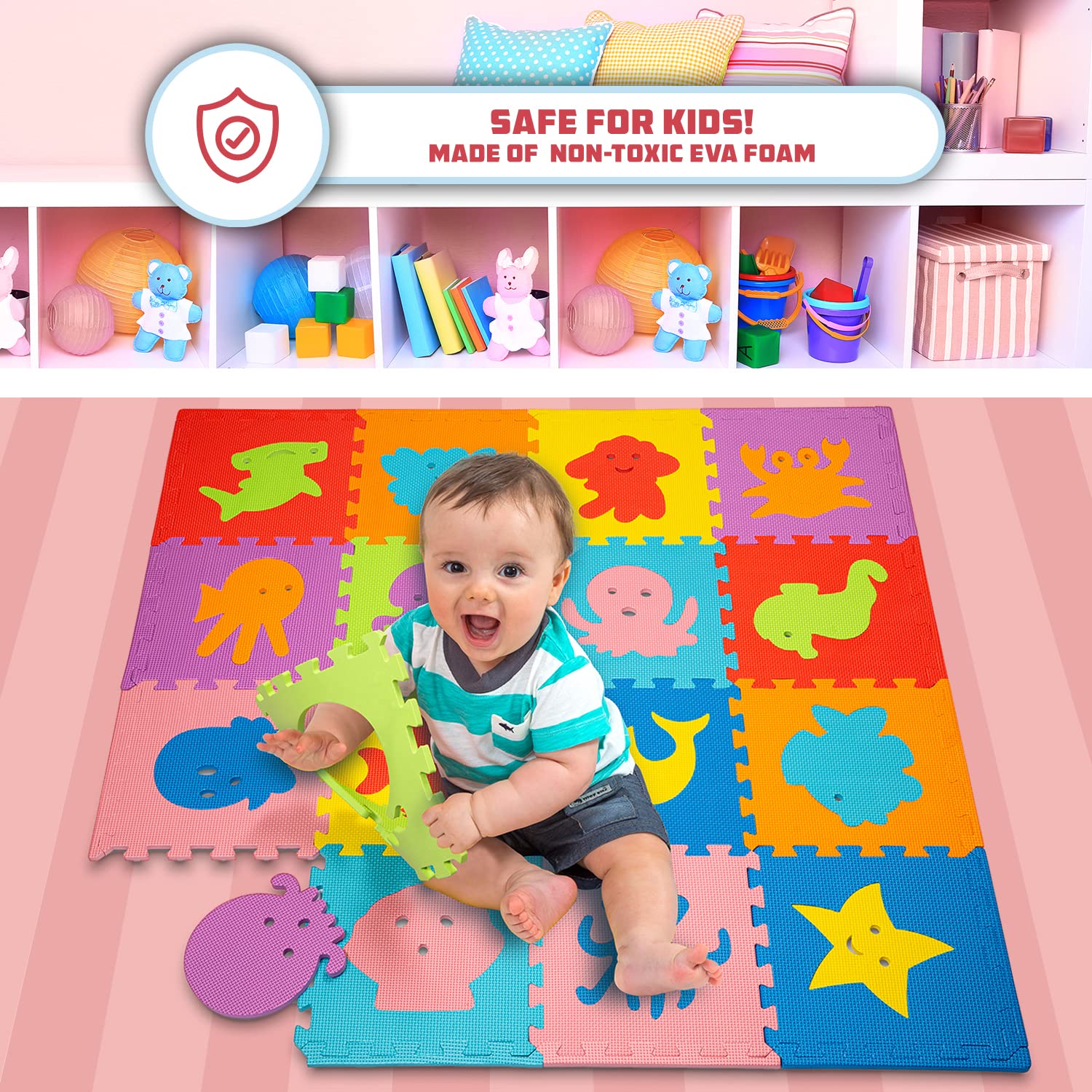 ToyVelt soft EVA foam protects joints while kids explore colors.