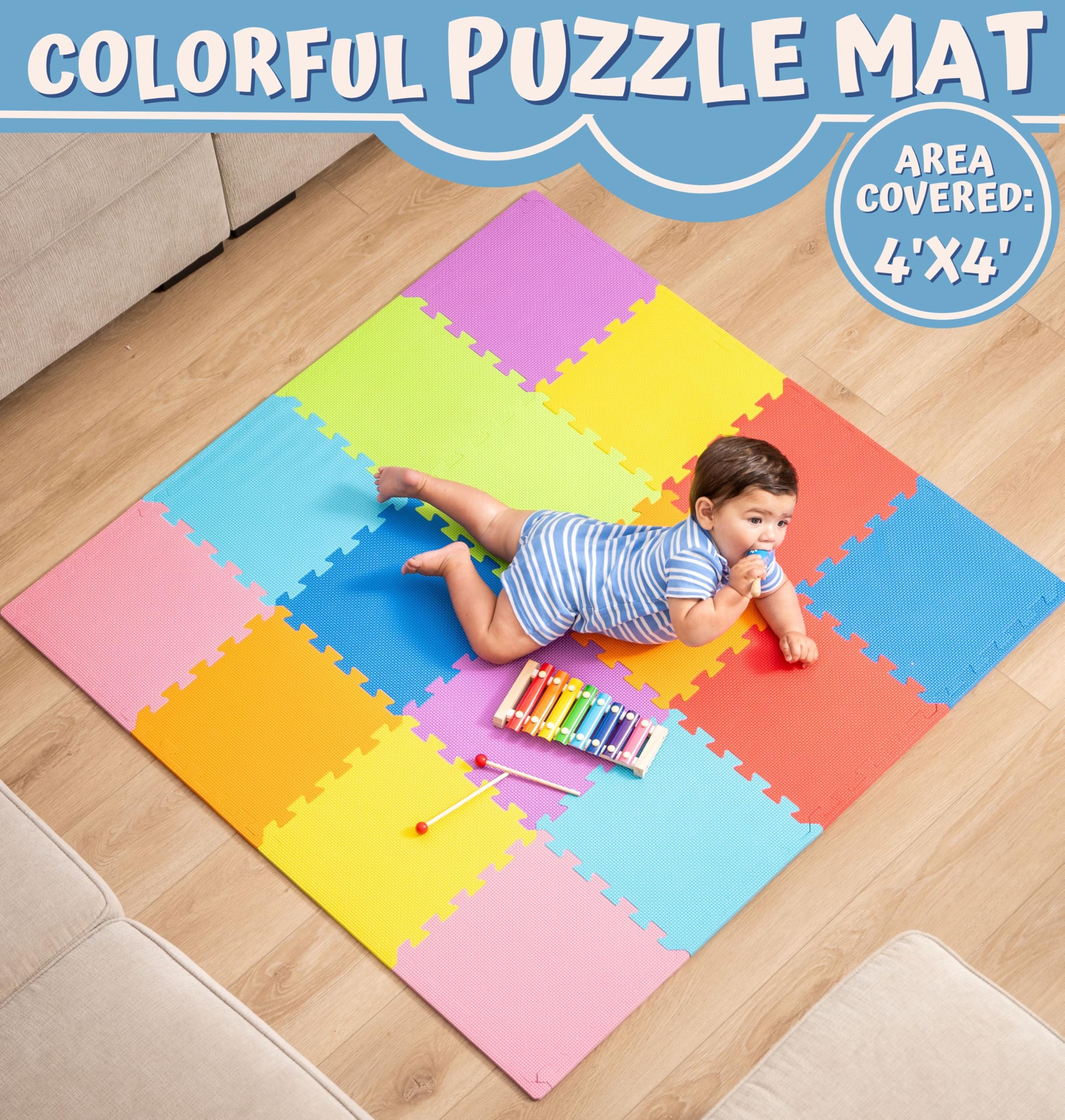 ToyVelt interlocking tiles with colorful pieces enable quick setup in playrooms.