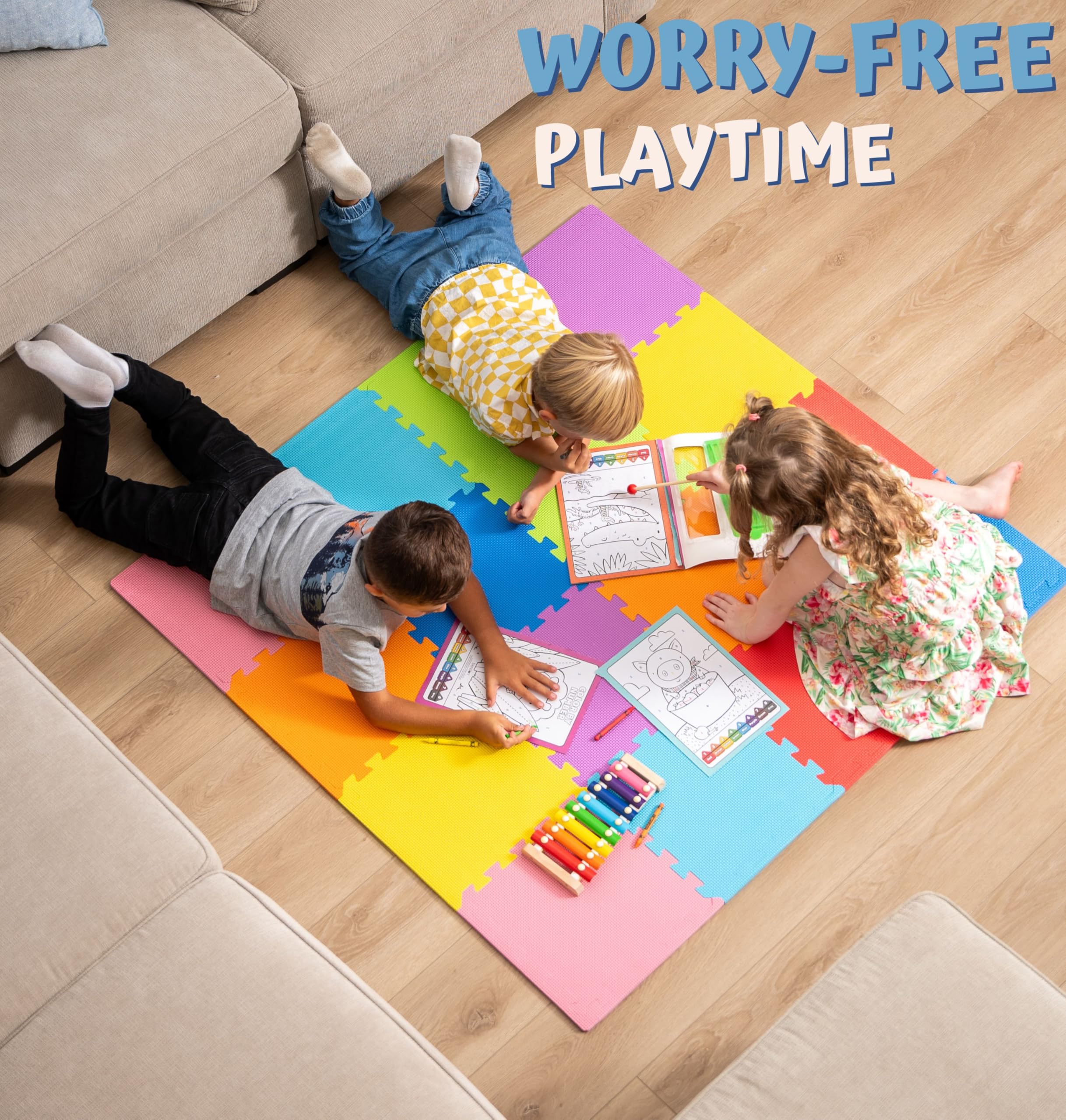 ToyVelt soft non-toxic EVA foam enhances safety during floor activities.