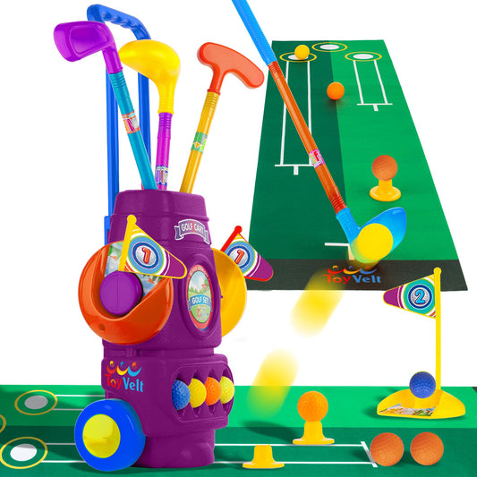 ToyVelt Toddler Golf Set blue clubs promote early coordination during play.