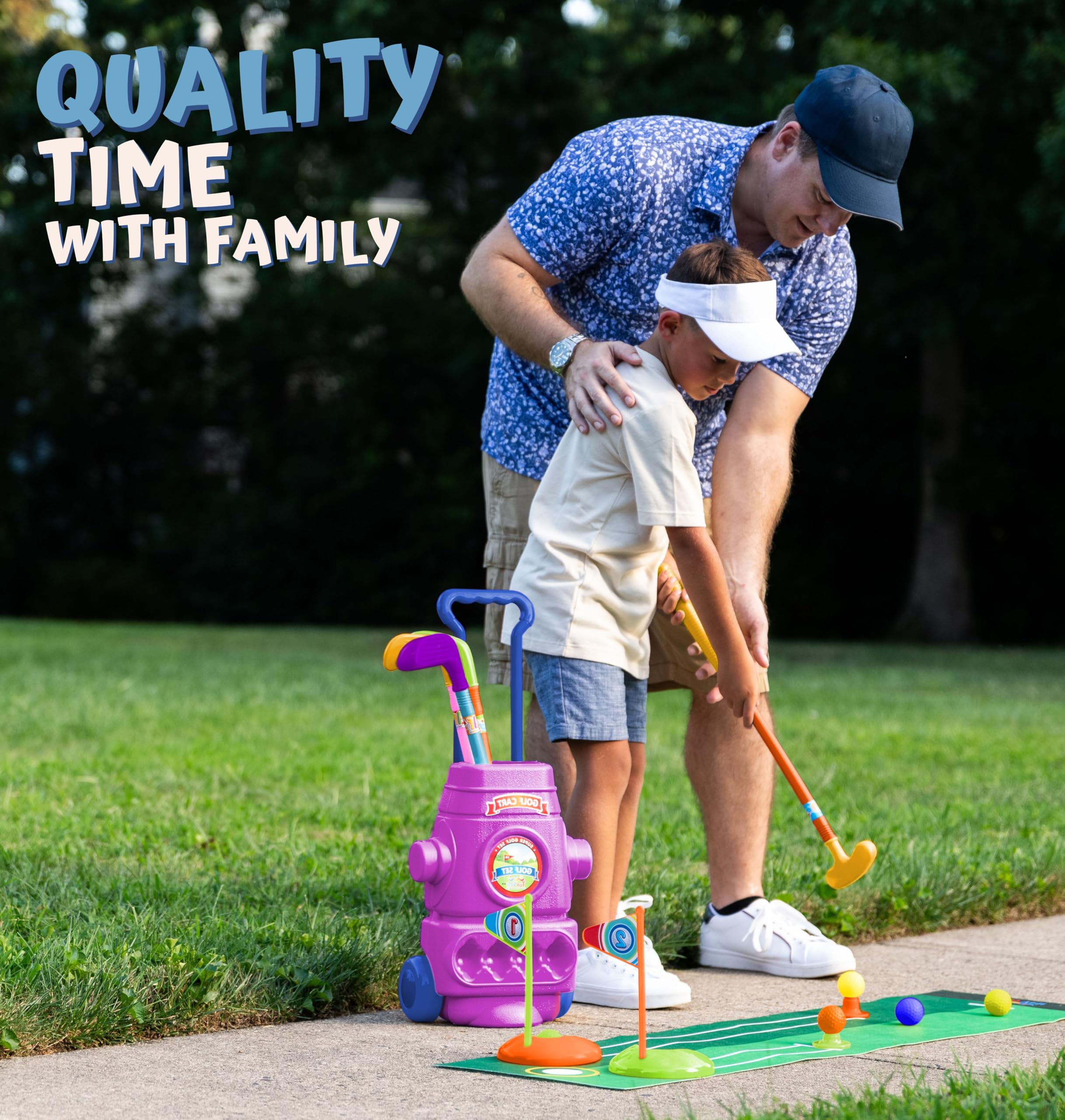 ToyVelt Toddler Golf Set two putting cups for interactive target games.
