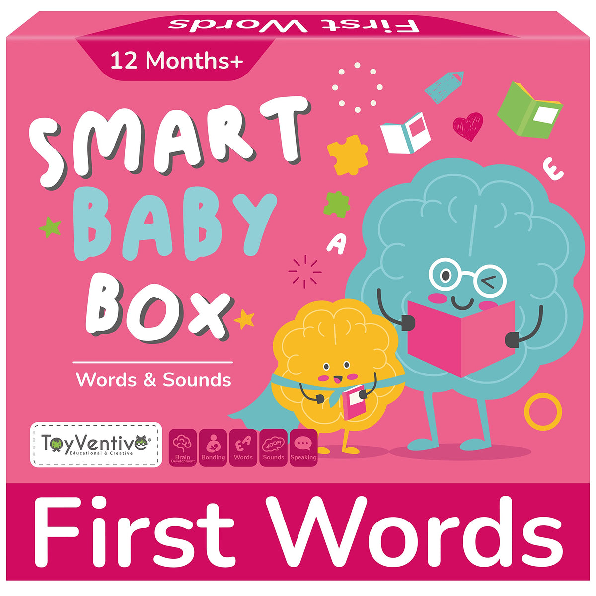 Toyventive Smart Baby Box first words board book supports early language exposure.