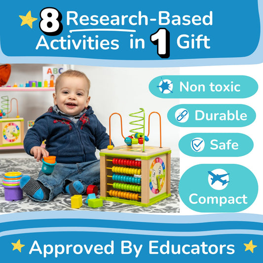 TOYVENTIVE wooden activity cube abacus supports early counting through hands-on interaction