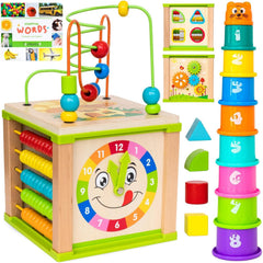 TOYVENTIVE wooden activity cube bead maze enhances fine motor play and grip