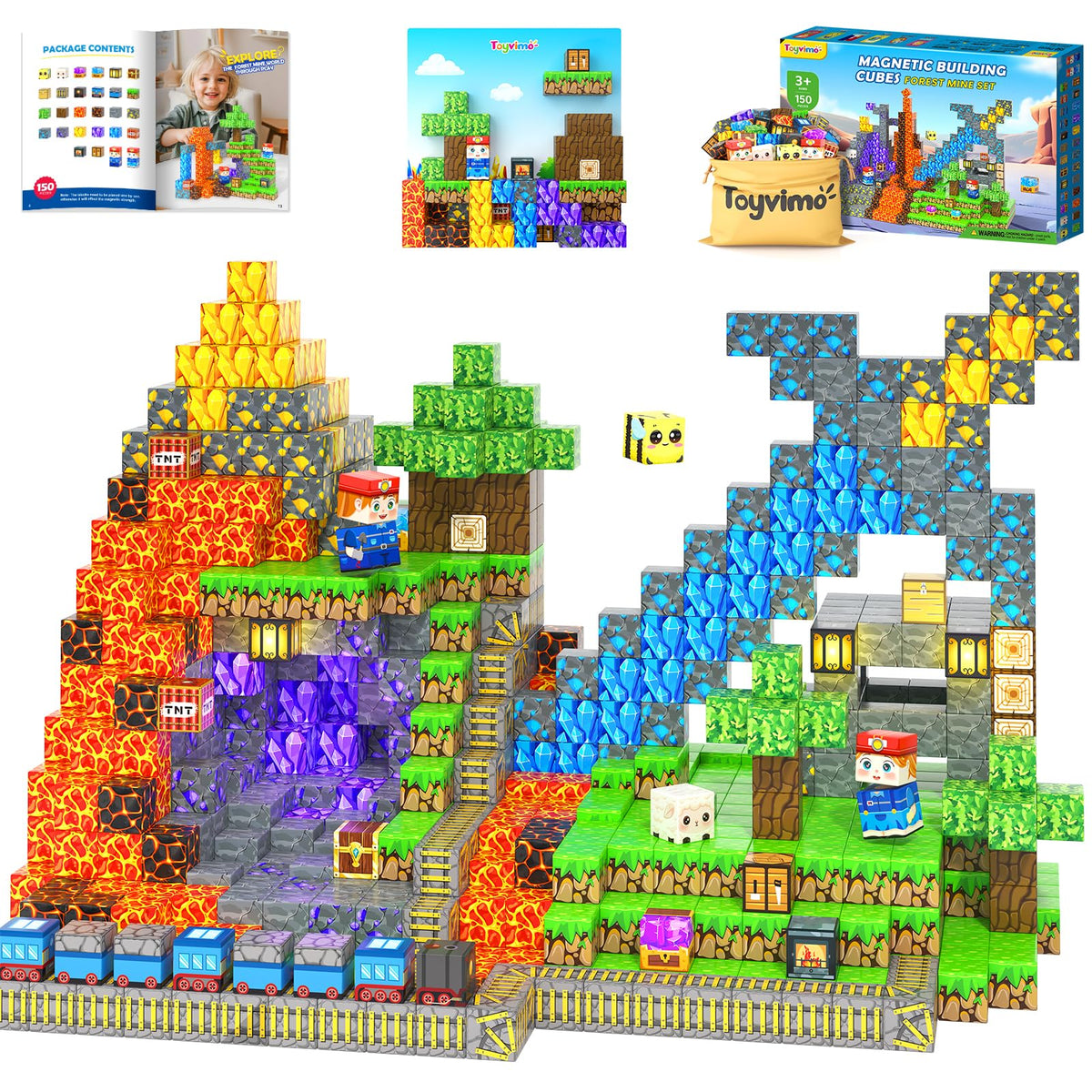 Toyvimo 150pcs magnetic blocks for mine world play sparks creativity.