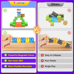 Toyvimo blocks attract to metal surfaces for versatile fridge play and learning.
