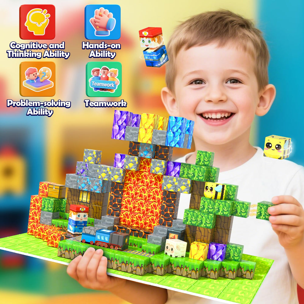 Toyvimo magnetic board mine side encourages free-form construction with magnetic stability.