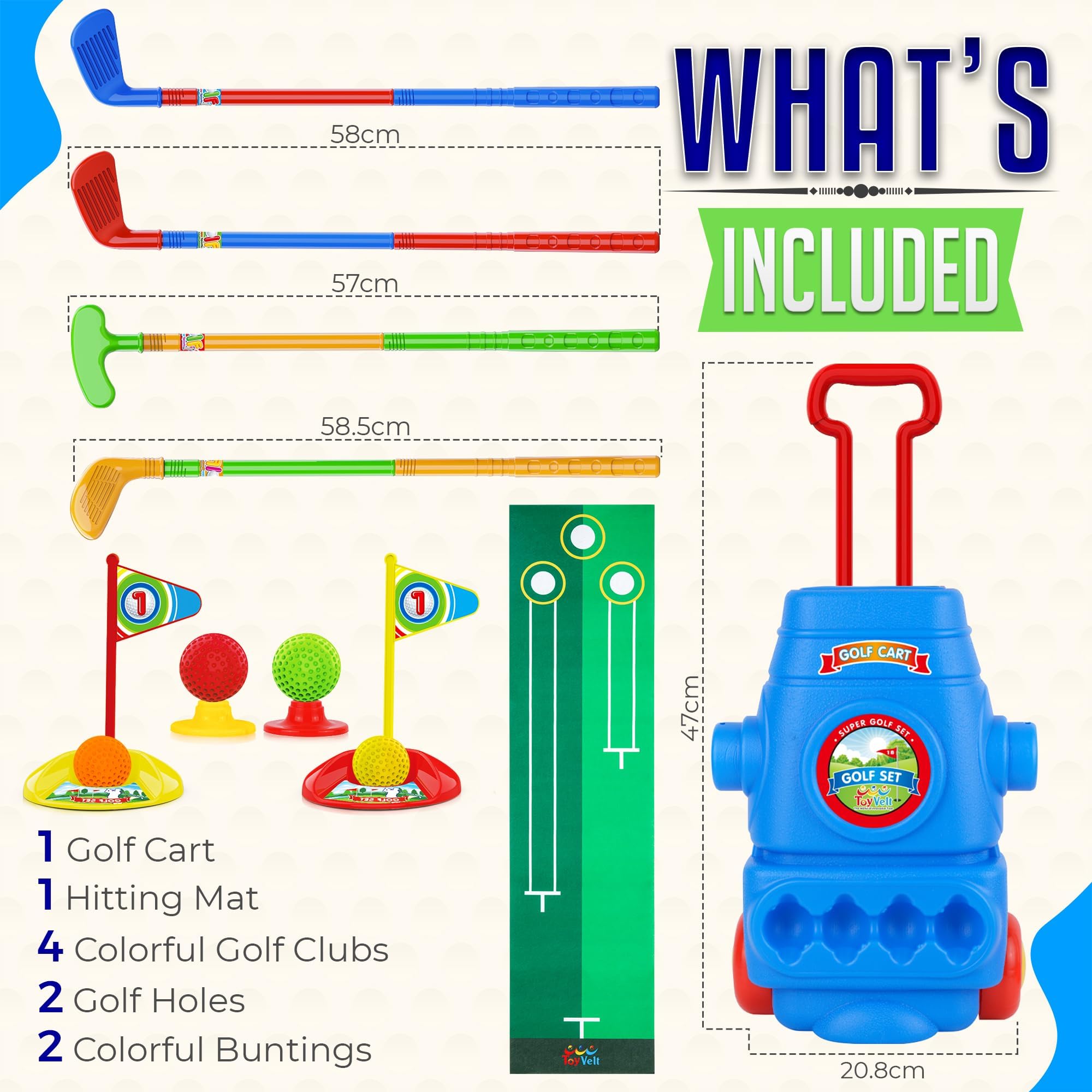 ToyVelt Toddler Golf Set blue clubs closeup for easy learning grip