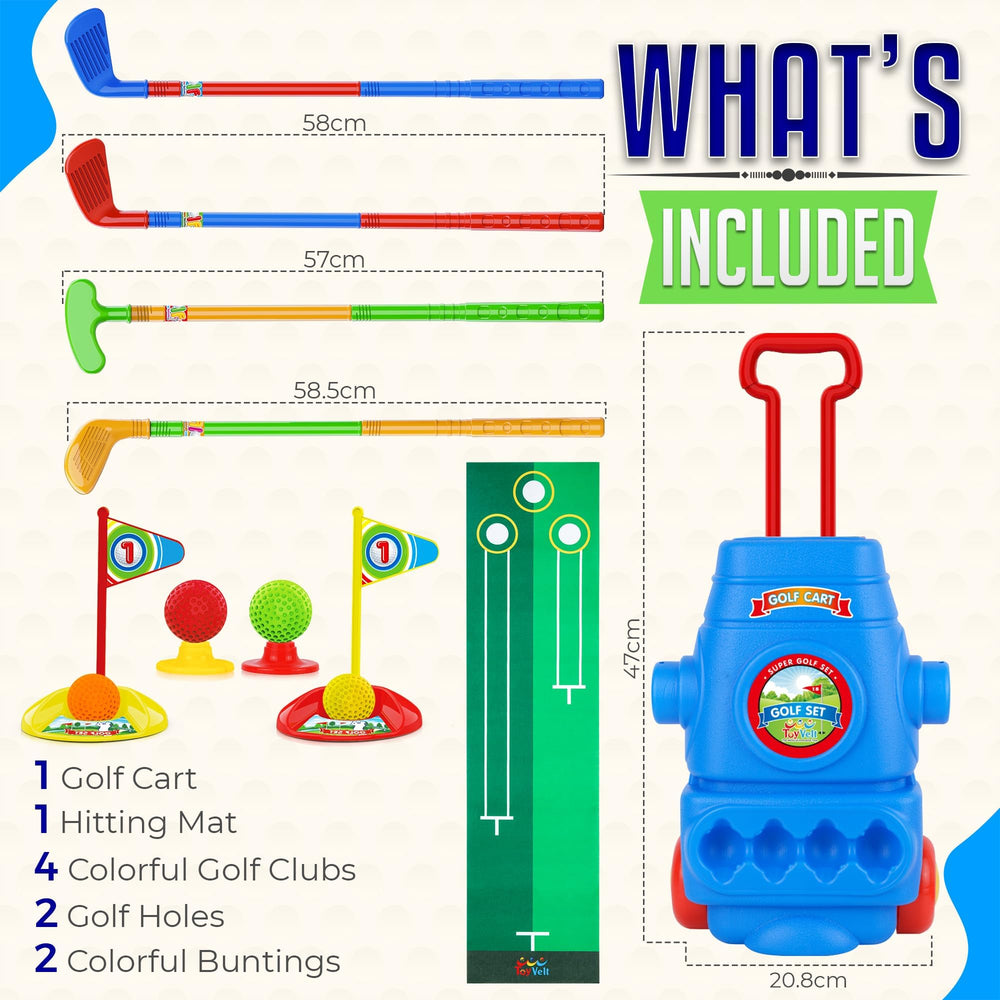 ToyVelt Toddler Golf Set blue clubs closeup for easy learning grip