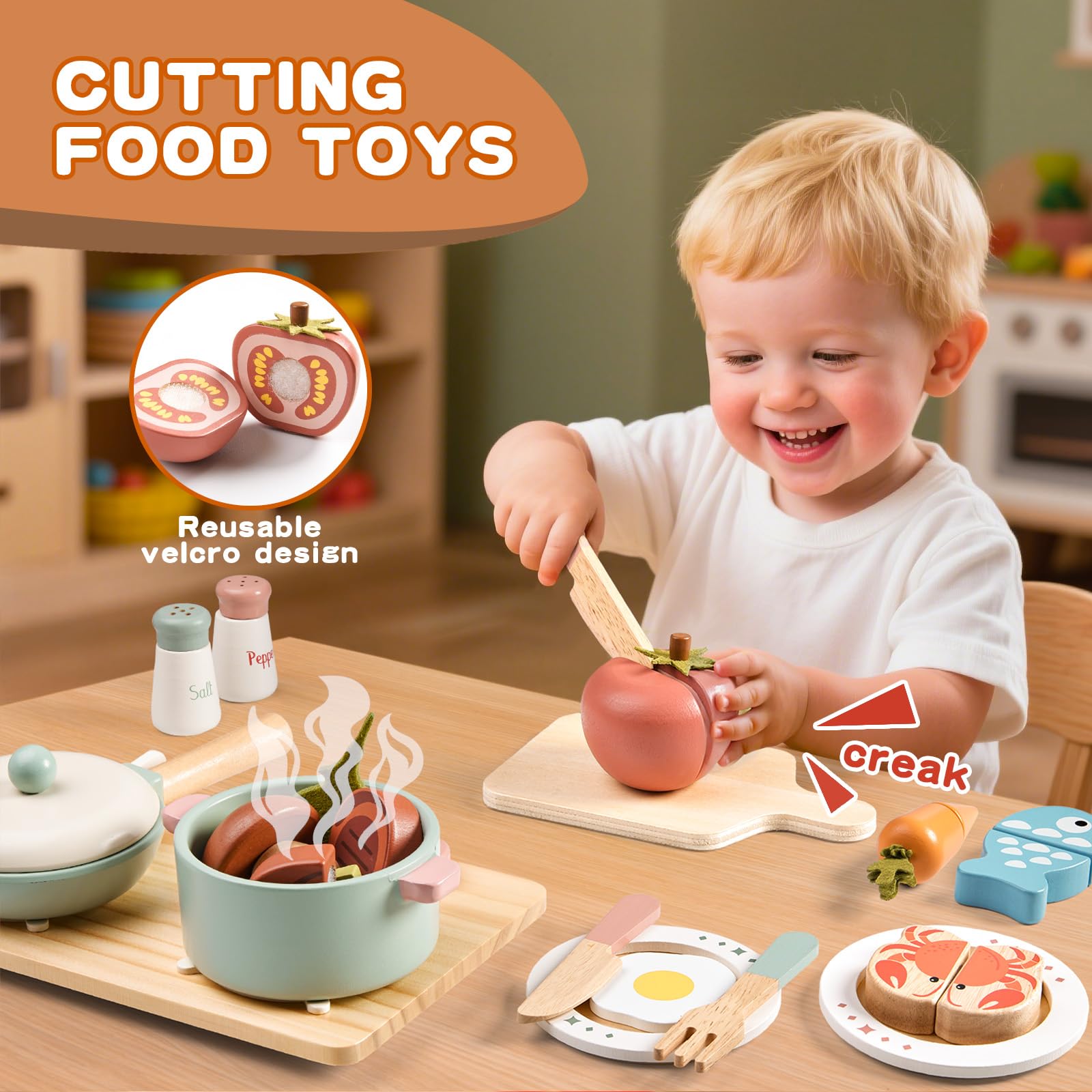 Toywoo cuttable play food with Velcro enables safe, reusable meals