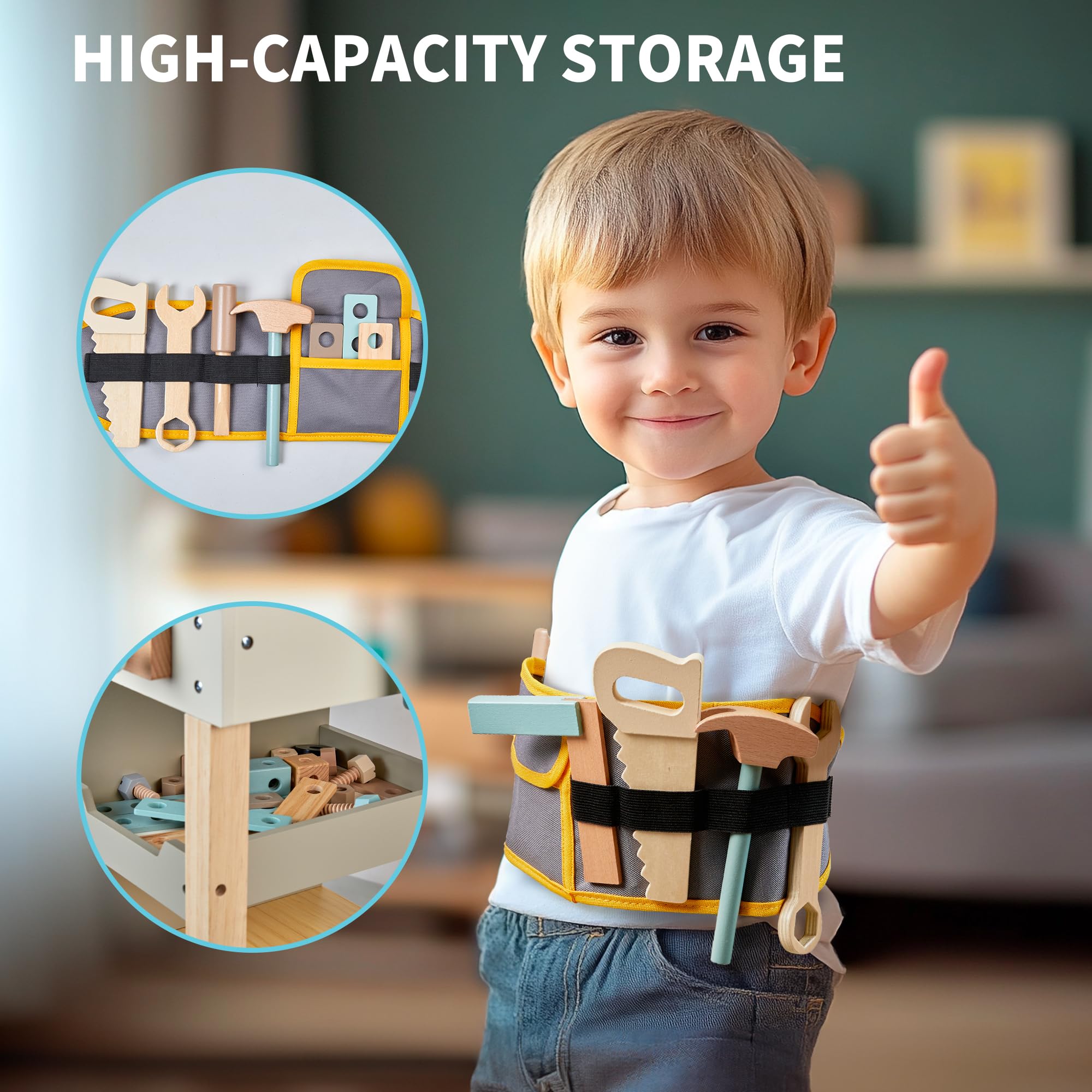 Toywoo Kids Tool Set bench with wrench to encourage problem solving during builds