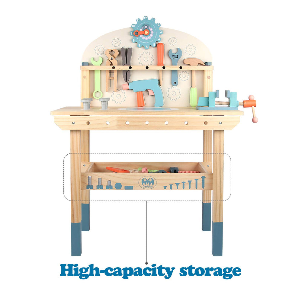 Toywoo storage under bench compartment keeps accessories organized.