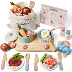 Toywoo wooden kitchen playset with pots and pans sparks imaginative cooking play