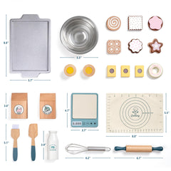 Toywoo wooden play food with milk and cookies for imaginative baking play.