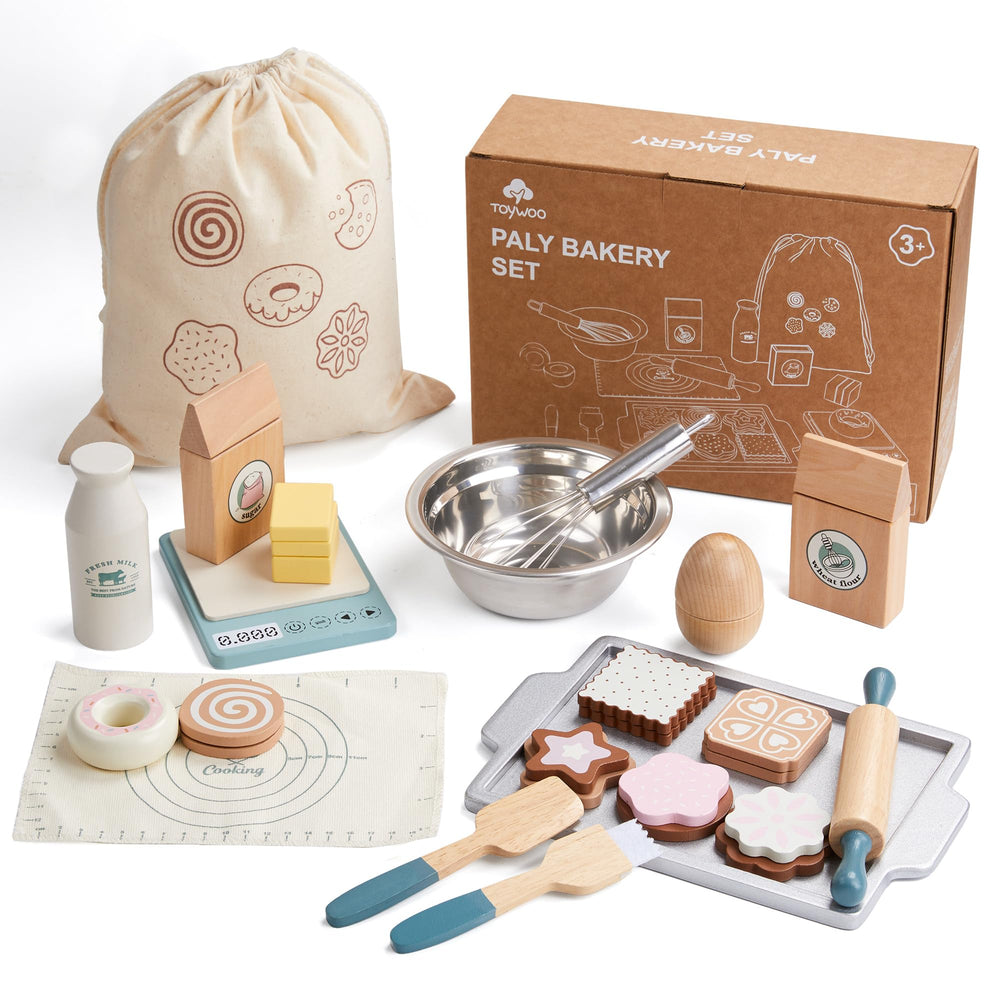 Toywoo wooden set with non-toxic paints for safe, colorful pretend play.