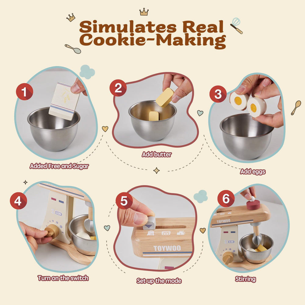 Toywoo mixer with dough hooks for creative pretend baking