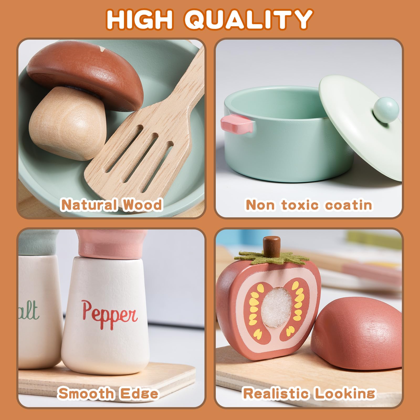 Toywoo wooden utensils playset helps young chefs practice pretend cooking