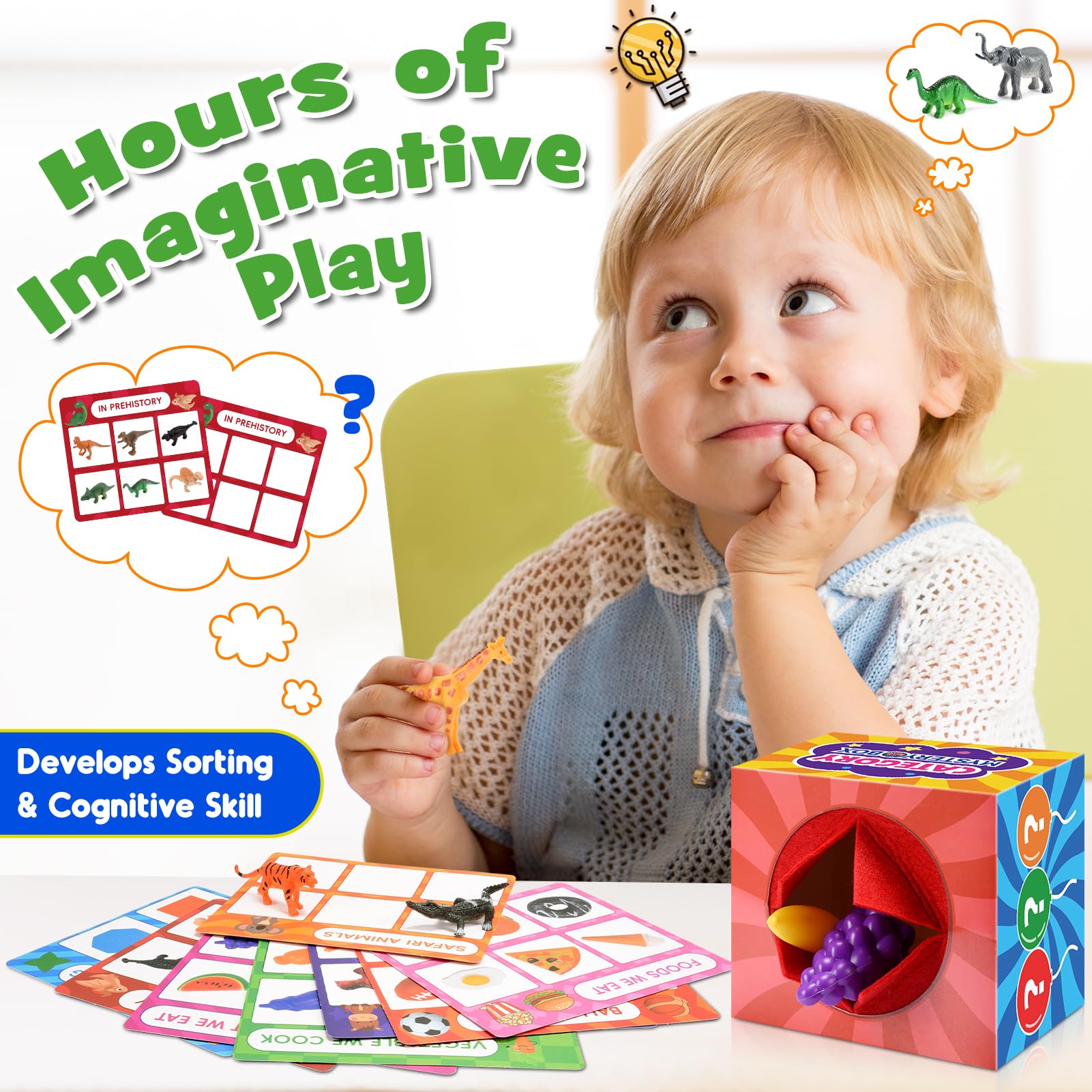 Toyze challenge cards showcase beginner to advanced sorting tasks for growing preschool skills.