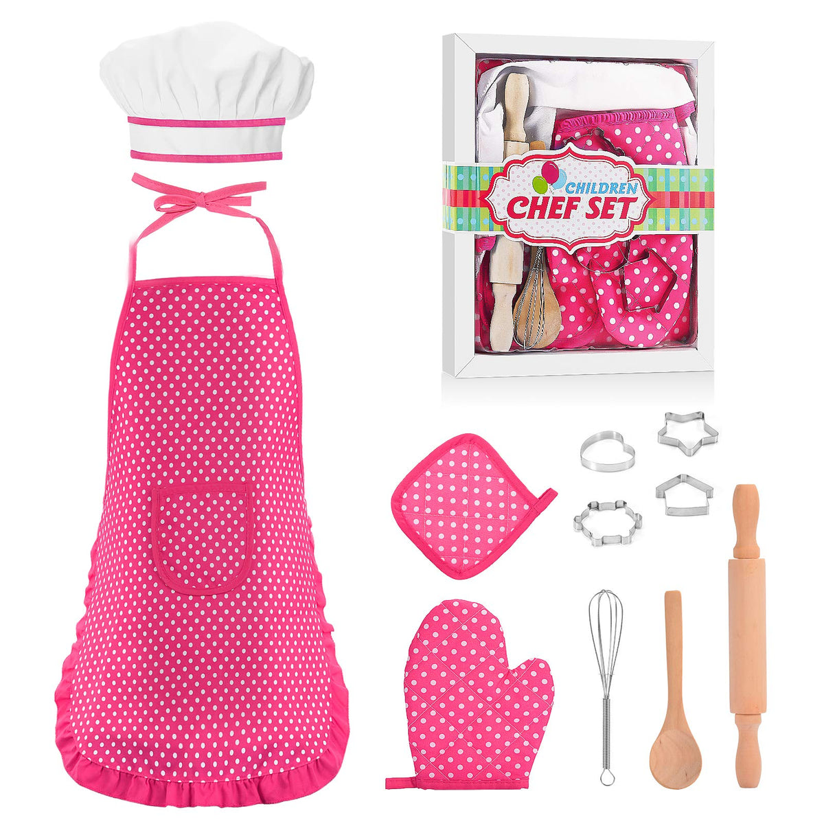 Toyze chef costume set with pink apron and hat for imaginative play