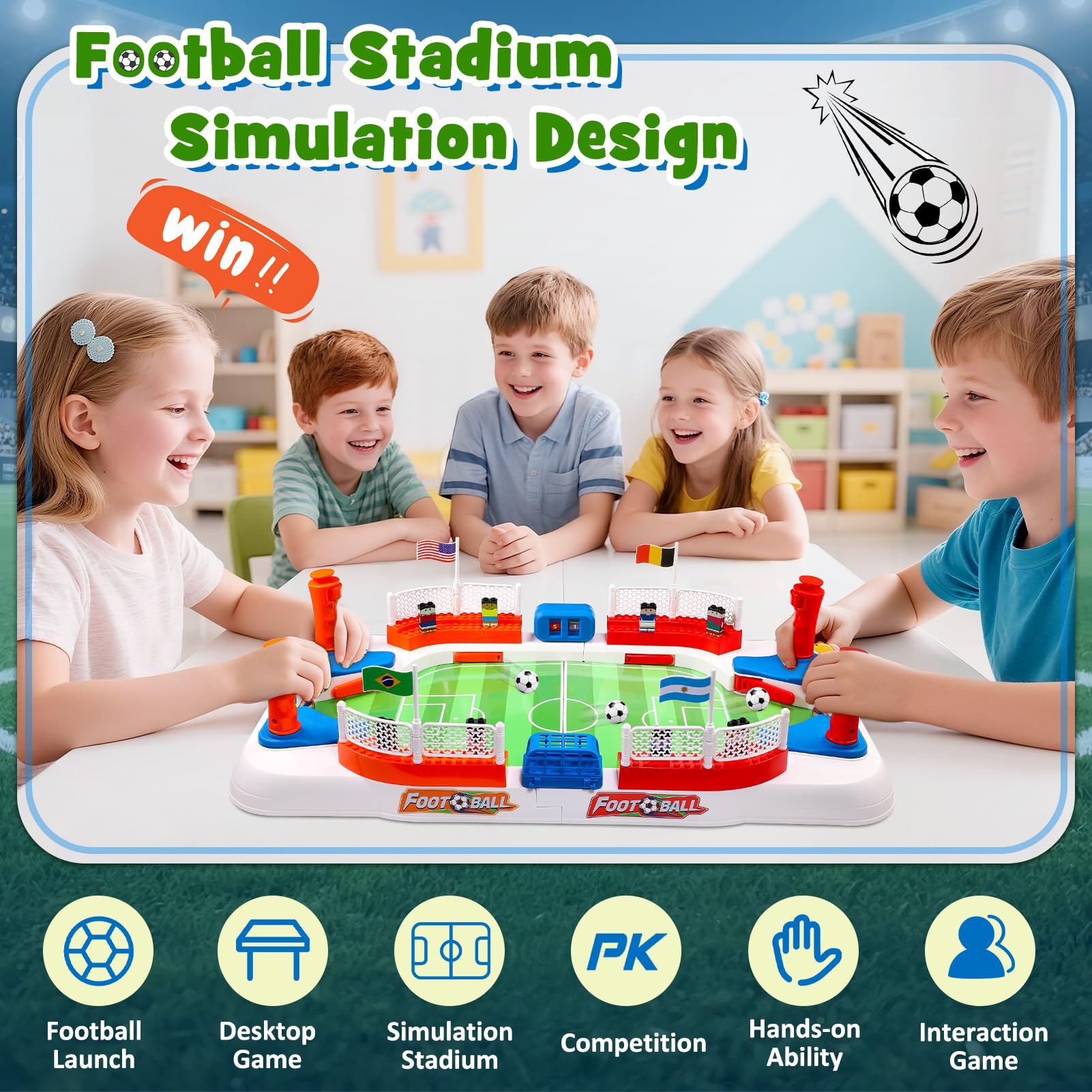 Toyze portable soccer game on a table for indoor family nights.