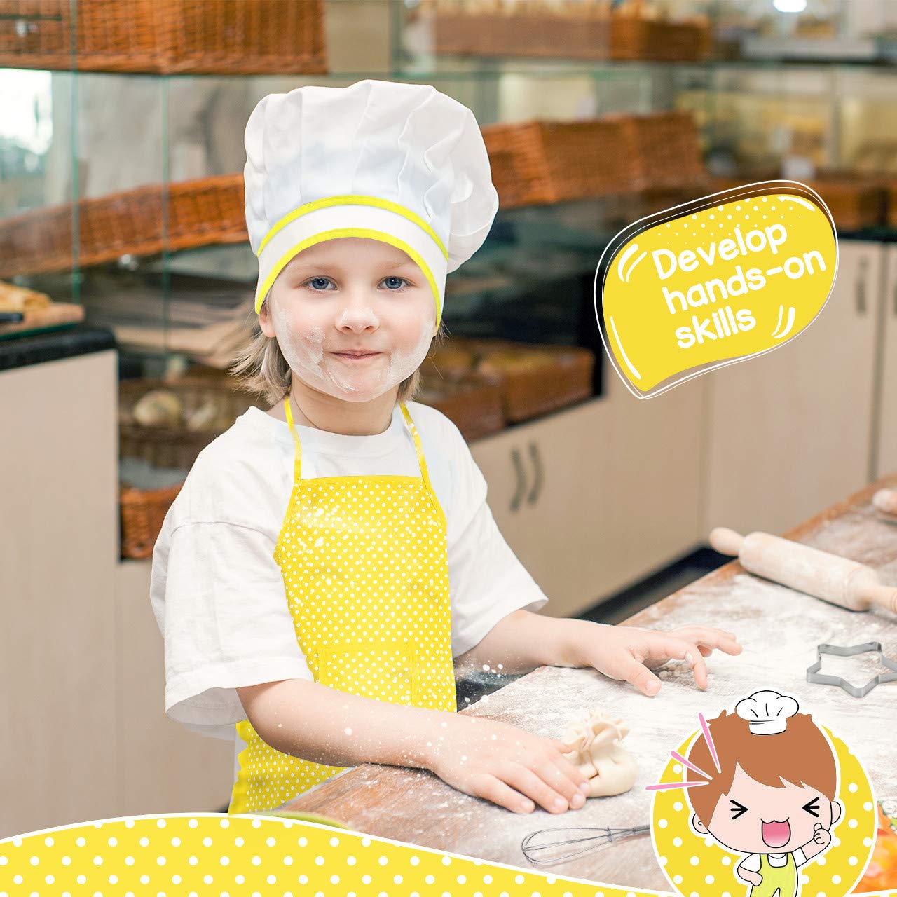 Toyze chef apron with adjustable neck and front pocket supports growing kids