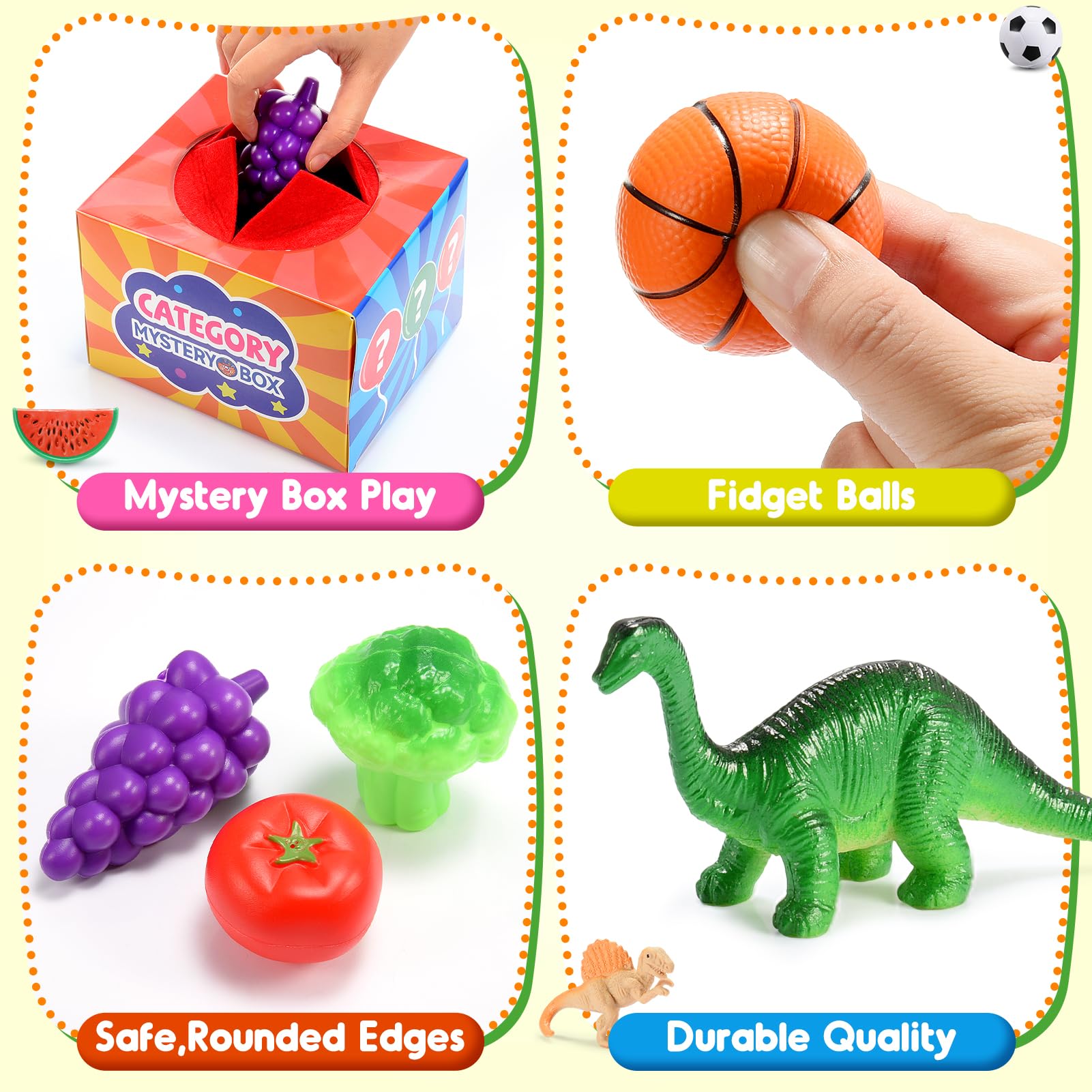 Toyze sensory bin-friendly pieces invite tactile exploration and vocabulary building for little learners.