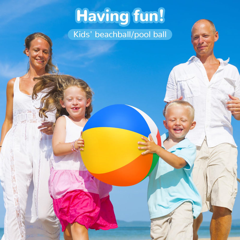 TPCHOIE beach ball used as luau or pool party decoration in bright rainbow colors.