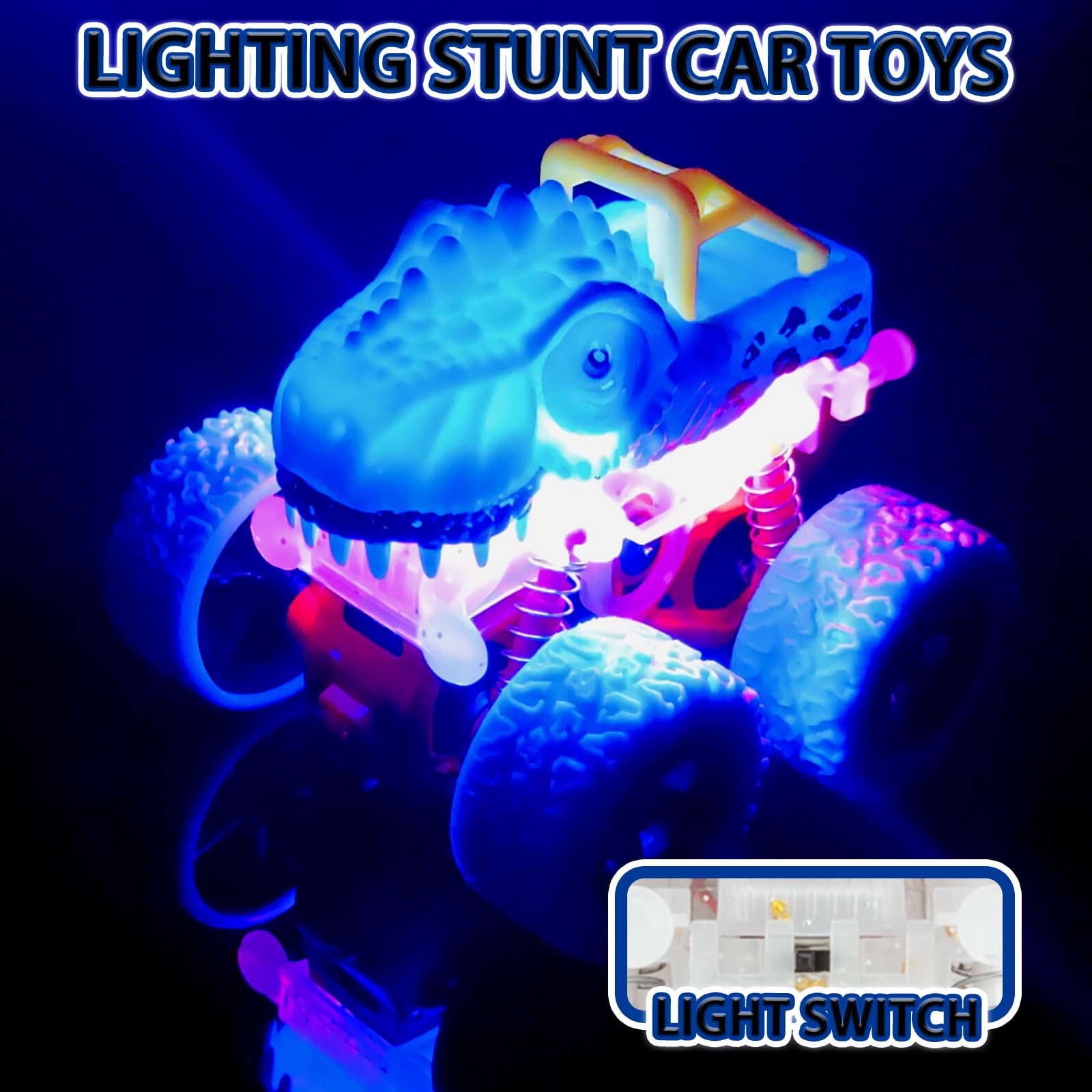 TQBYNJ dinosaur monster truck LED lights creating dazzling visuals for imaginative play.