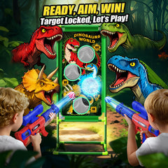 Tqeieu dinosaur shooting game action shows kids aiming to score points.