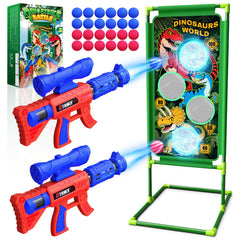 Tqeieu dinosaur shooting game with two air pump launchers for active indoor play.