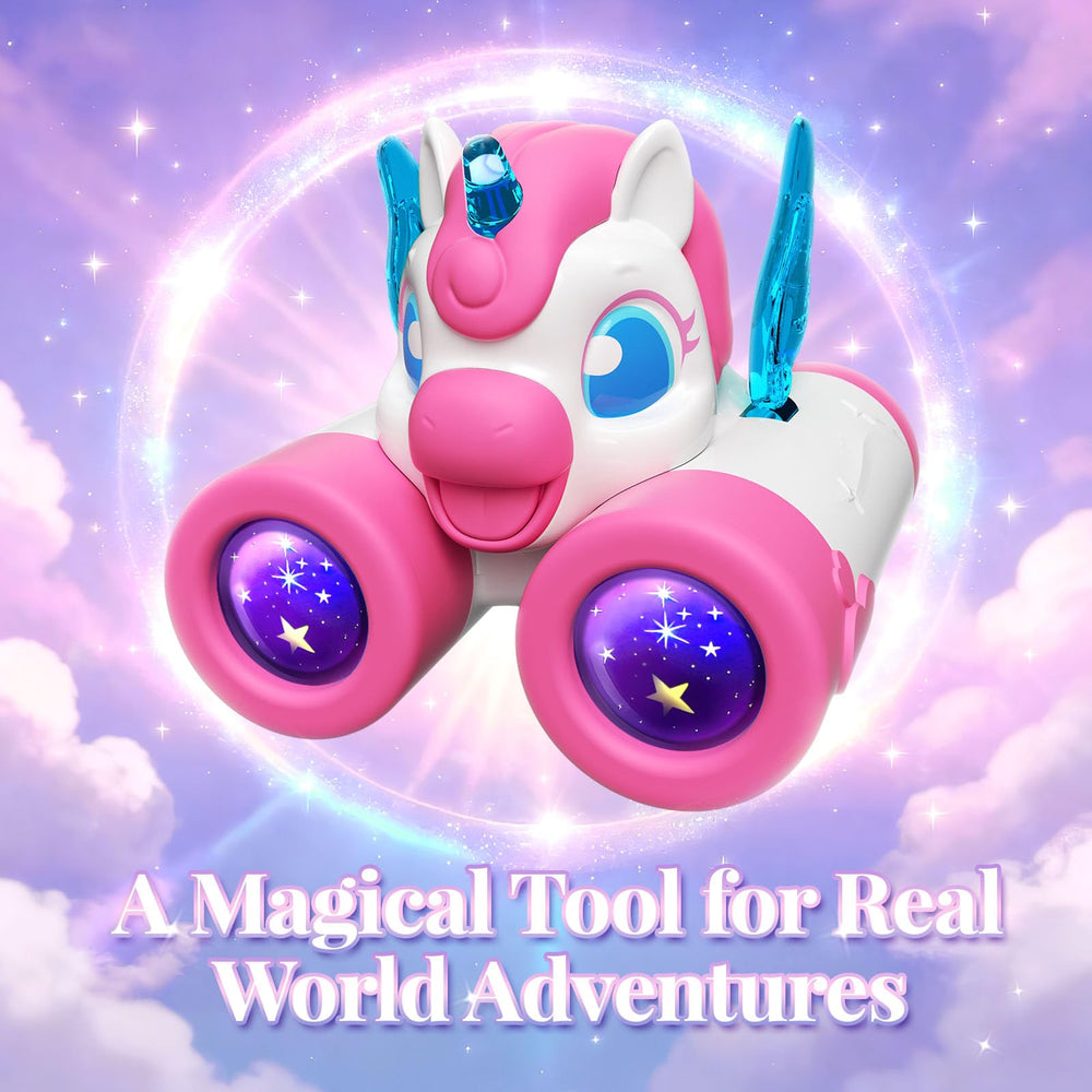 Tqeieu unicorn binoculars glitter-horn dazzles young explorers during nature walks.