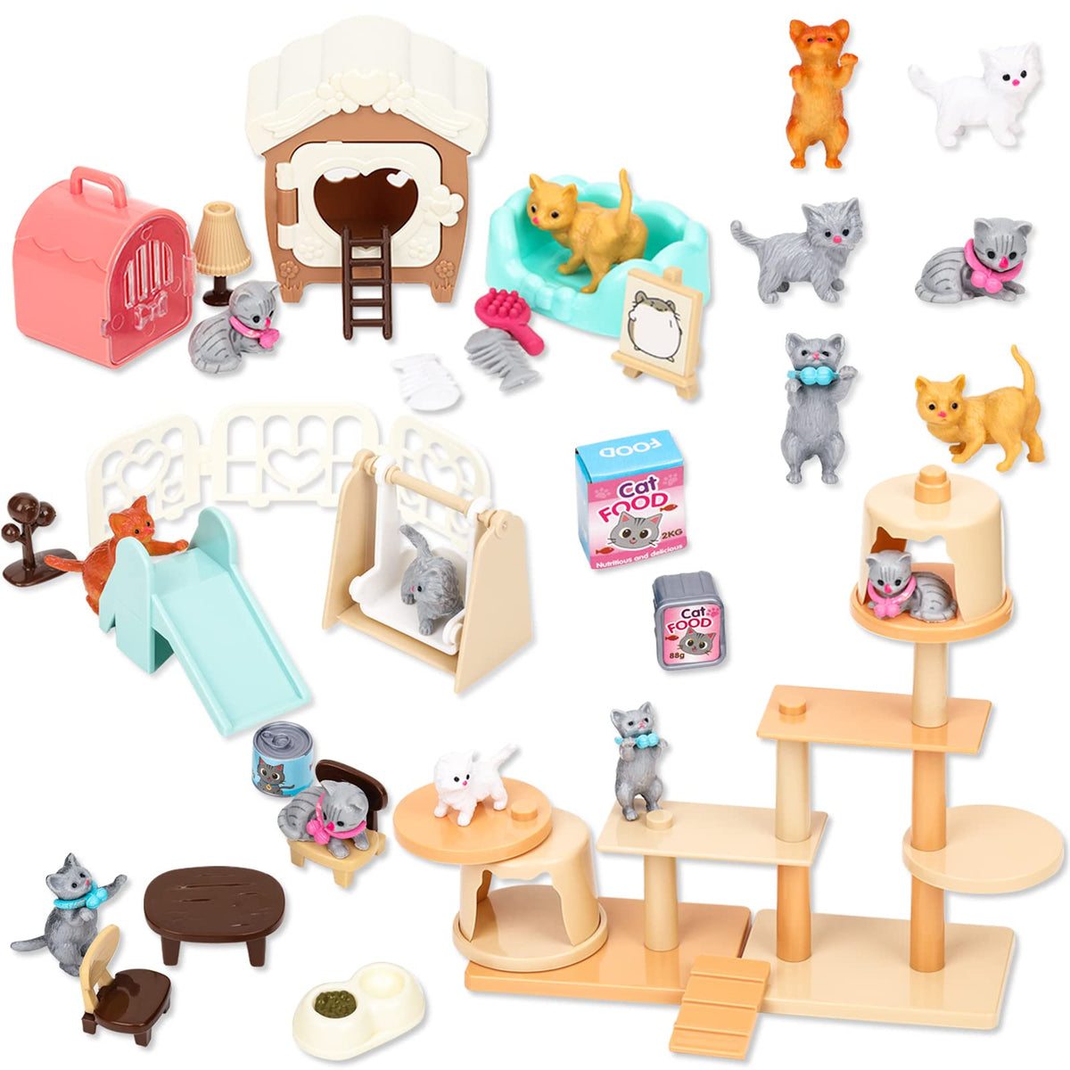 TQQFUN cat figurine playset with realistic textures for imaginative pretend play