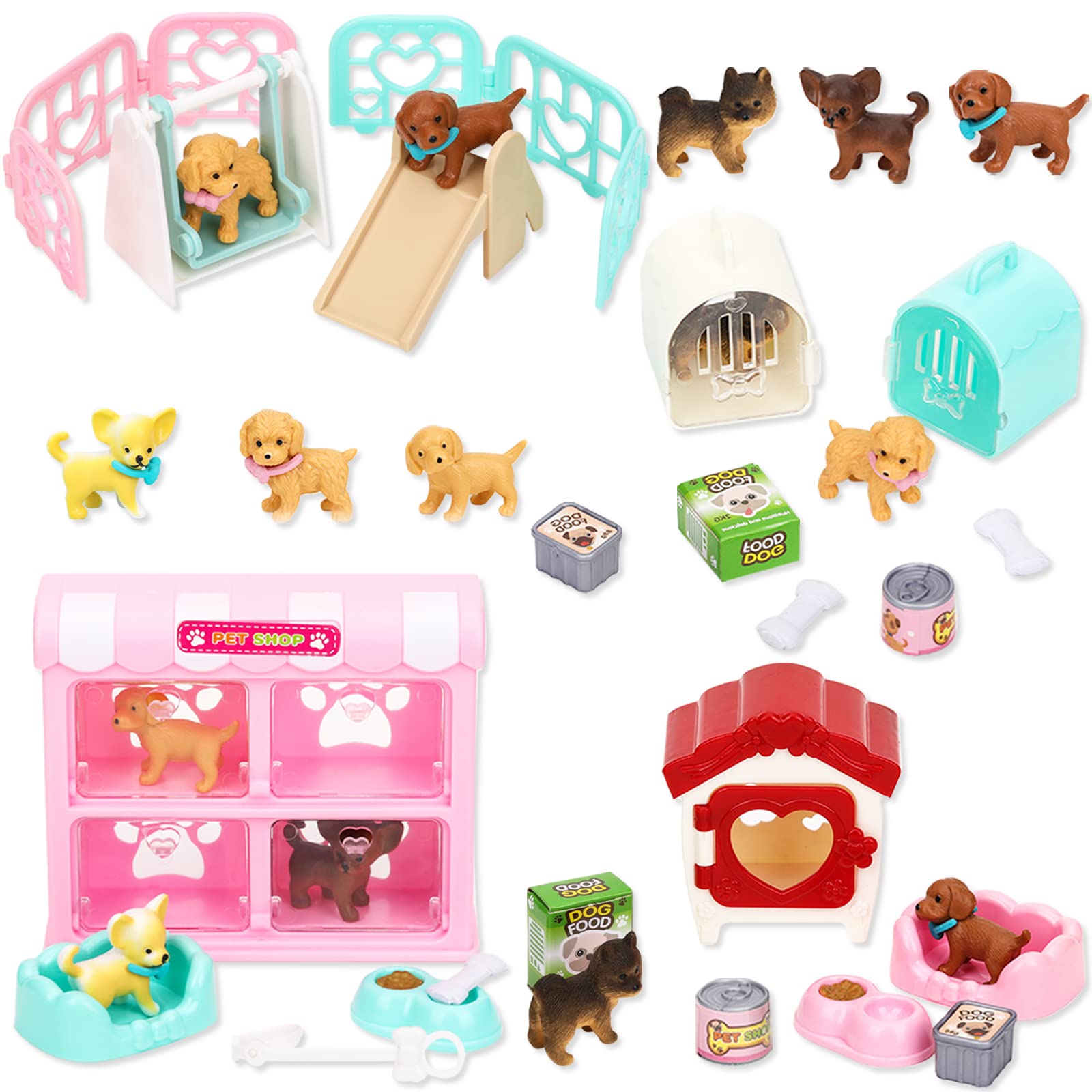 TQQFUN dog shop 32pcs puppy figures set enhances imaginative play and storytelling